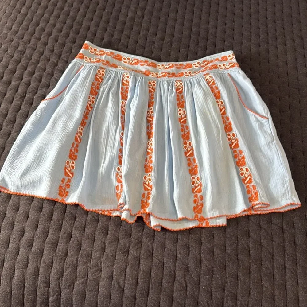 Tory Burch Embroidered Skirt Blue Orange Boho Lined Size 8 - Picture 2 of 8